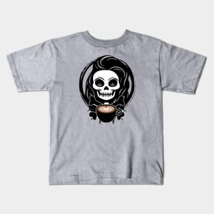 Barista Skull and Coffee Cup Black Logo Kids T-Shirt